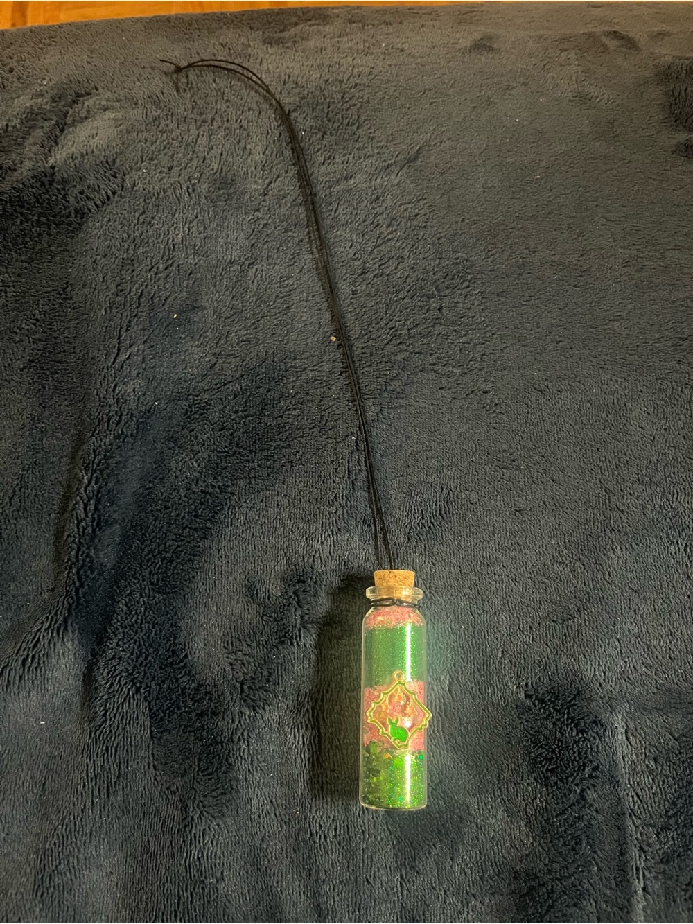Bunny Glass Fairy Potion Glitter Bottle Necklace w/ Pendant - Green & Pink